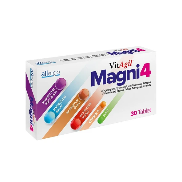 Vitagil Magni4 Magnezyum Vitamin D3 P5P 30 Tablet