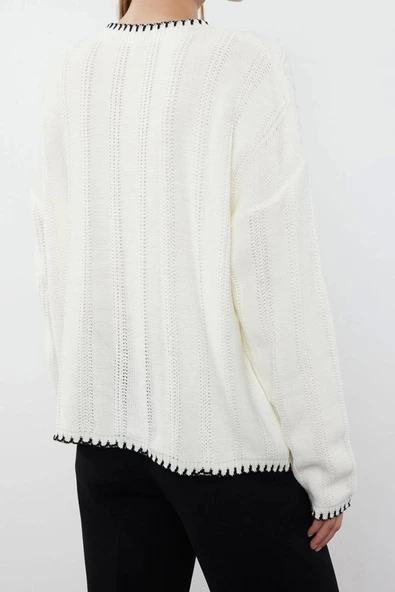 Kadın Modern Tarz Regular Bisiklet Yaka Regular Triko Hırka - Resim 4