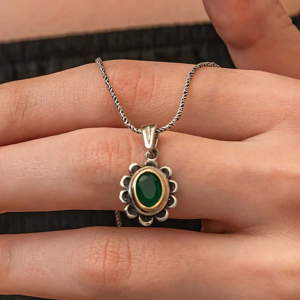 Gümüş Yeşil Çiçek Desenli Otantik Kadın Set SL9843 - Resim 8