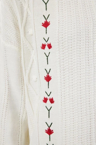 Kadın Modern Tarz Regular Bisiklet Yaka Regular Triko Hırka - Resim 5