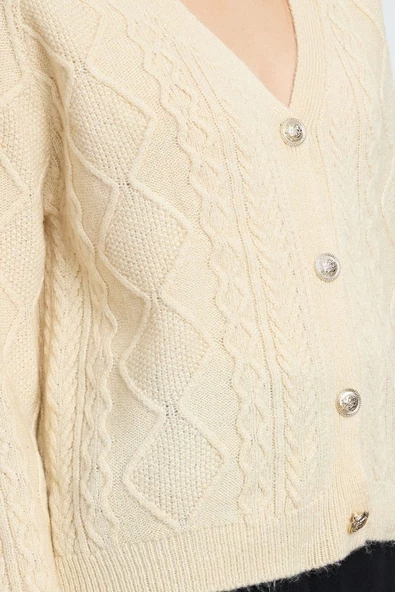 Kadın Modern Tarz Oversize V Yaka Regular Triko Hırka - Resim 2