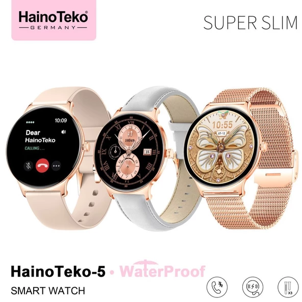Haino Teko Watch Ultra 5 Amoled Ekran Super Slim Tasarım WaterProof 3 Kordonlu Akıllı Saat Gold Rose - 3