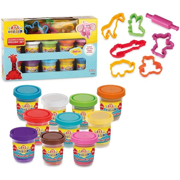 03290 Art Craft 16 parça HAMUR SETİ-RENGARENK / 560 gr - 2