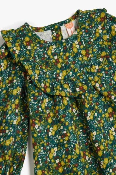 Koton Kız Bebek Çiçek Desenli Uzun Kollu Bisiklet Yaka Pamuklu Elbise - 3