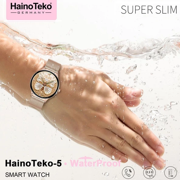 Haino Teko Watch Ultra 5 Amoled Ekran Super Slim Tasarım WaterProof 3 Kordonlu Akıllı Saat Gold Rose - 4