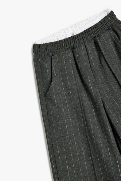 Koton Kız Çocuk Beli Lastikli Çizgili Bol Paça Pantolon - 3