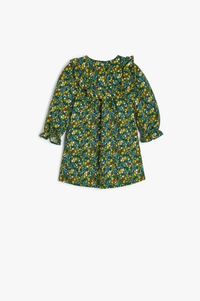 Koton Kız Bebek Çiçek Desenli Uzun Kollu Bisiklet Yaka Pamuklu Elbise - 2