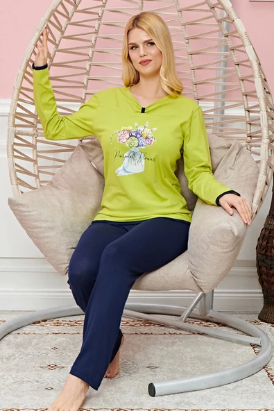 Bayan Uzun Kollu Pijama Takımı Model no 7573 - 2