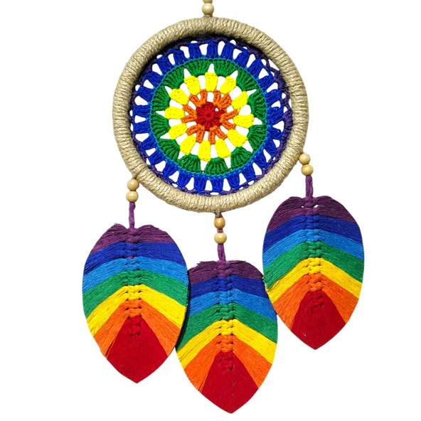 Yedi Çakra Renklerinde Yapraklı Makrome Duvar Süsü - Resim 3