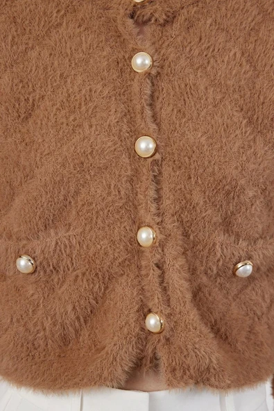 Kadın Modern Tarz Regular Bisiklet Yaka Crop Triko Hırka - 5