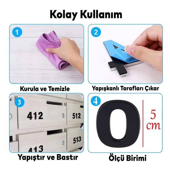 Kapı Numarası Yapışkanlı Küçük Boy 50 mm 5 cm Numara 0 Rakam Sıfır Sayı Siyah Renk Numaralar 1 Adet - 2