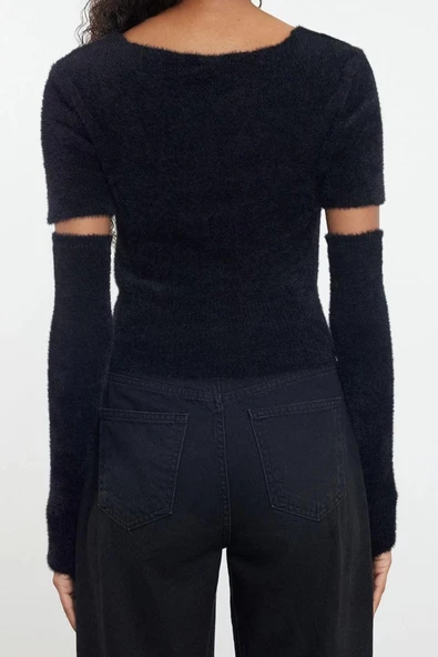 Kadın Modern Tarz Slim Kare Yaka Crop Triko Hırka - 4