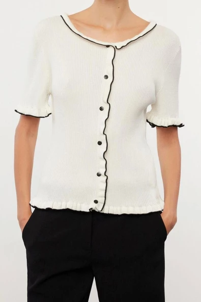 Kadın Modern Tarz Slim Bisiklet Yaka Regular Triko Hırka - 3