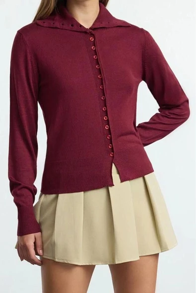 Kadın Modern Tarz Slim Dik Yaka Regular Triko Hırka - 2