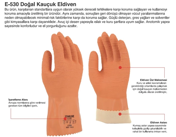 Doğal Kauçuk Tıbbı Atık Eldiveni Starline E-530 X Large Beden - 2