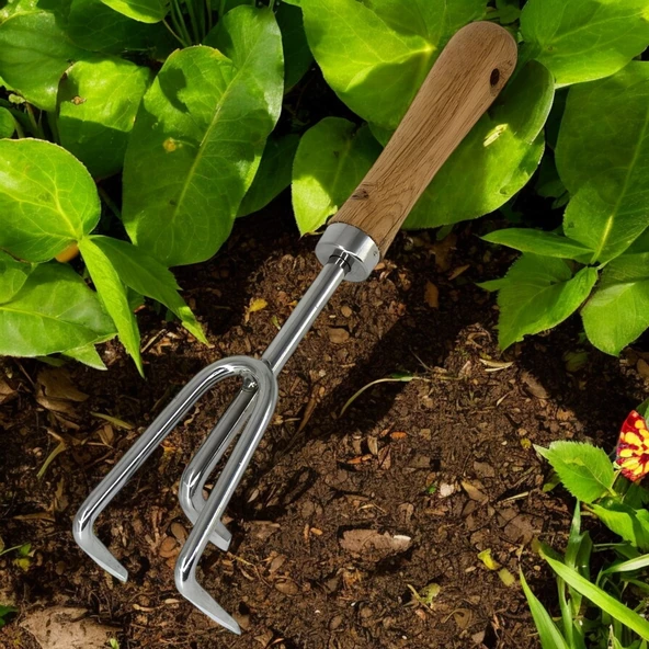 Tırmık Küçük El Tırmığı Saplı Toprak Tarla Bahçe Çiçek Bitki Ot Yaprak Hobi Tırmığı 3 Dişli 33 cm - 6