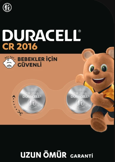Duracell Özel 2016 Lityum Düğme Pil 3V, 2’li paket (CR2016)