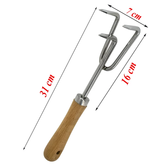 Tırmık Küçük El Tırmığı Saplı Toprak Tarla Bahçe Çiçek Bitki Ot Yaprak Hobi Tırmığı 3 Dişli 33 cm - 2