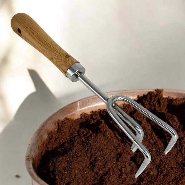 Tırmık Küçük El Tırmığı Saplı Toprak Tarla Bahçe Çiçek Bitki Ot Yaprak Hobi Tırmığı 3 Dişli 33 cm - 7