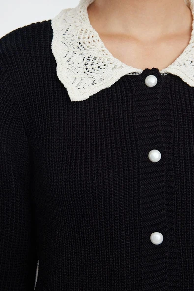 Kadın Modern Tarz Slim Bebe Yaka Regular Triko Hırka - 2