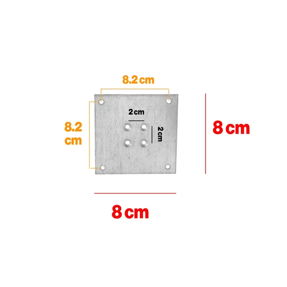 Metal Çinko Masa Bağlantı Sacı Düz 8 x 8 cm Mobilya Yemek Masası Ayak Bağlama Saçı Aparat 4 Adet - Resim 2