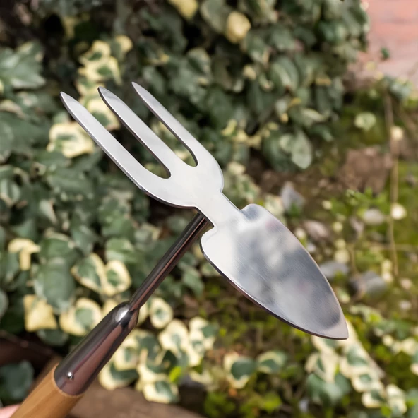 Çapa Tırmık Küçük El Çapası Saplı Tarla Bahçe Çiçek Bitki Ot Toprak Çapası Hobi 3 Dişli 33 cm - 6