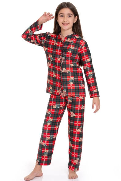 Kız Çocuk Ekose Desenli Pijama Takımı 12135 - Resim 2