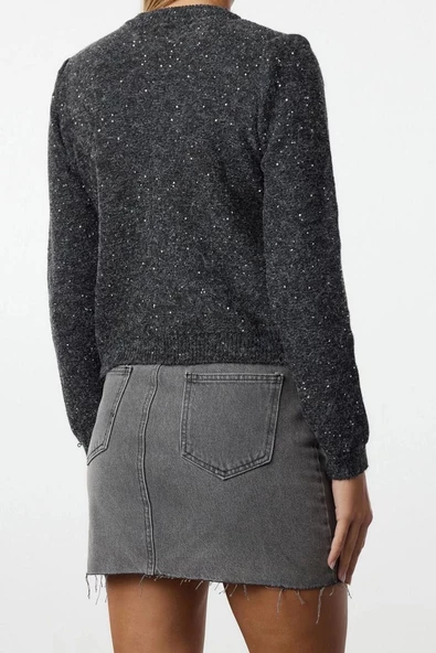 Kadın Modern Tarz Regular Bisiklet Yaka Regular Triko Hırka - Resim 4