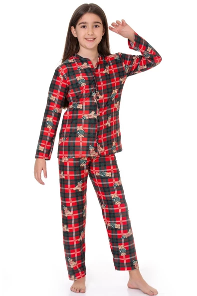 Kız Çocuk Ekose Desenli Pijama Takımı 12135 ürün görseli 1