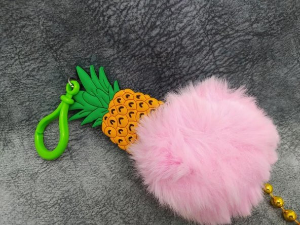 Silikon Ponpon Pembe Sevimli Ananas Anahtarlık Çanta Süsü - 2
