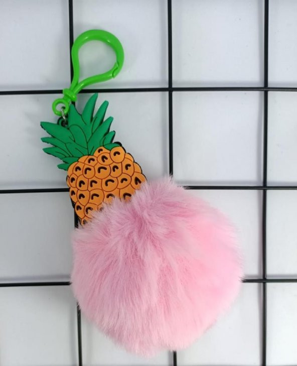 Silikon Ponpon Pembe Sevimli Ananas Anahtarlık Çanta Süsü - 3