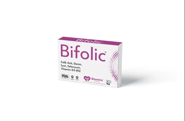 Bifolic 30'lu Folik Asit Demir Selenyum İyot Vitamin D3 ve B12 Vitamin