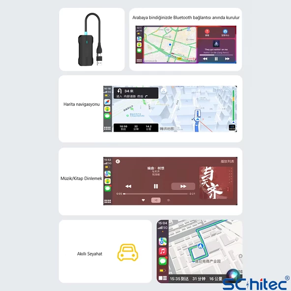 ScHitec Android İos CarPlay Adaptör Otomatik Bluetooth Wireless Kablosuz Tak Çalıştır P80 - 7
