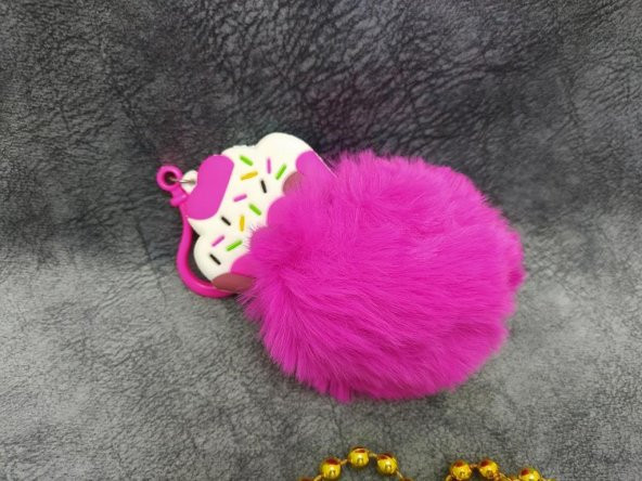 Silikon Ponpon Fuşya Sevimli Cupcake Anahtarlık Çanta Süsü - 2