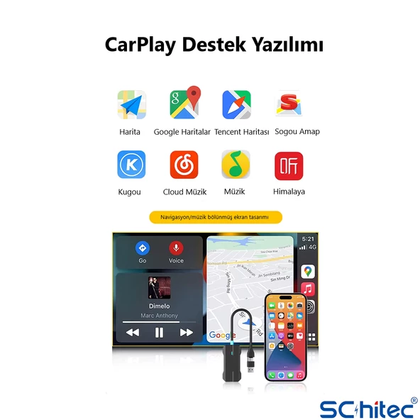 ScHitec Android İos CarPlay Adaptör Otomatik Bluetooth Wireless Kablosuz Tak Çalıştır P80 - 8