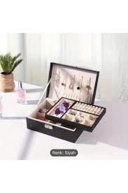 Kilitli Şık 2 Katlı Suni Deri Takı Organizer - 3