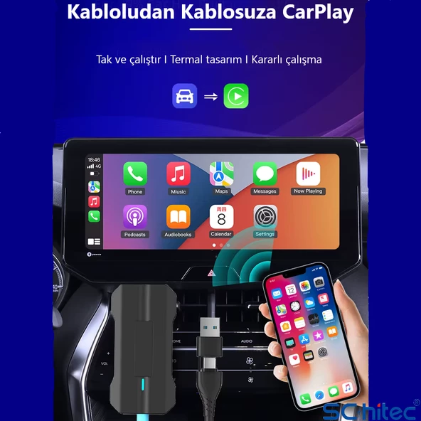 ScHitec Android İos CarPlay Adaptör Otomatik Bluetooth Wireless Kablosuz Tak Çalıştır P80 - 6