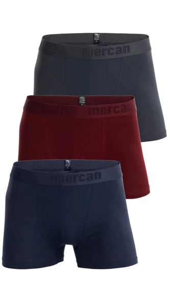 Mercan 3'lü Paket Pamuklu Likralı Çok Renkli Esnek Erkek Boxer (LACİVERT BORDO ANTRASİT)