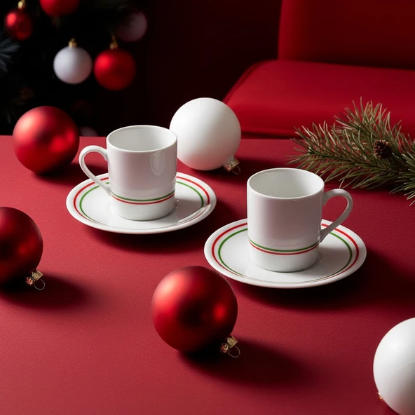 GÜRAL PORSELEN Camelia  2 Kişilik Kahve Fincanı Takımı Yeşil  (Türk Kahvesi  Hediyeli) - Resim 2