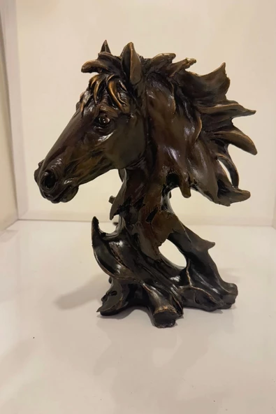 At Kafası Kaideli At Başı Biblo Ahşap Görünümlü El İşi Polyester - Resim 3