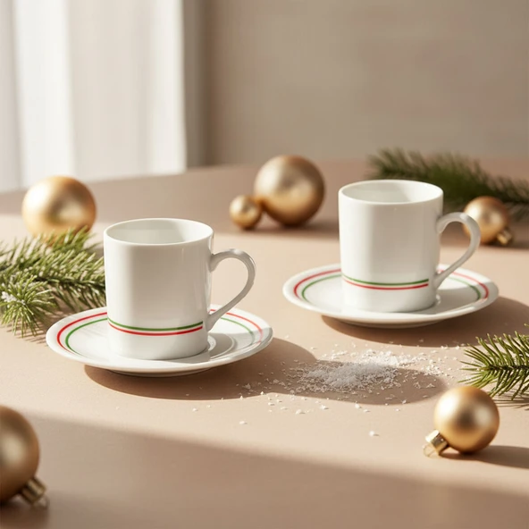 GÜRAL PORSELEN Camelia  2 Kişilik Kahve Fincanı Takımı Yeşil  (Türk Kahvesi  Hediyeli) ürün görseli 1