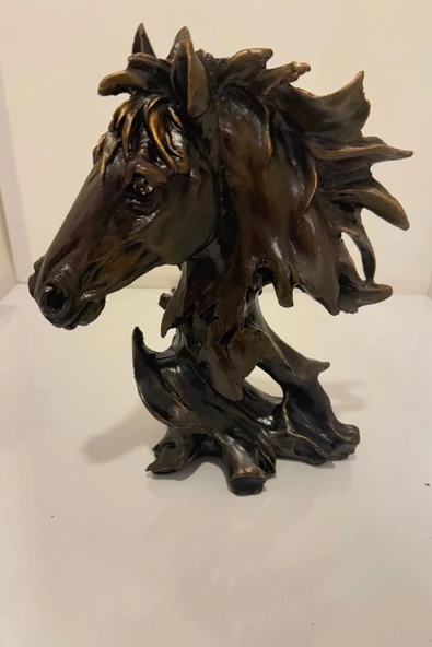 At Kafası Kaideli At Başı Biblo Ahşap Görünümlü El İşi Polyester - Resim 2