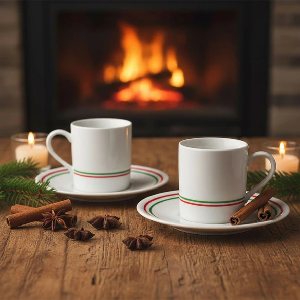 GÜRAL PORSELEN Camelia  2 Kişilik Kahve Fincanı Takımı Yeşil  (Türk Kahvesi  Hediyeli) - Resim 5