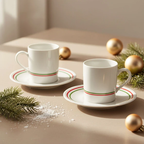 GÜRAL PORSELEN Camelia  2 Kişilik Kahve Fincanı Takımı Yeşil  (Türk Kahvesi  Hediyeli) - Resim 4