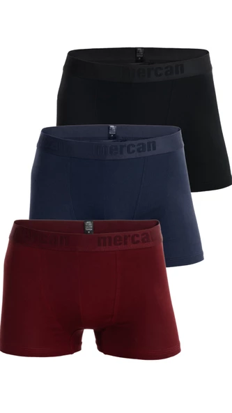Mercan Çok Renkli 3'lü Pamuklu Esnek Likralı Erkek Boxer (BORDO LACİVERT SİYAH)