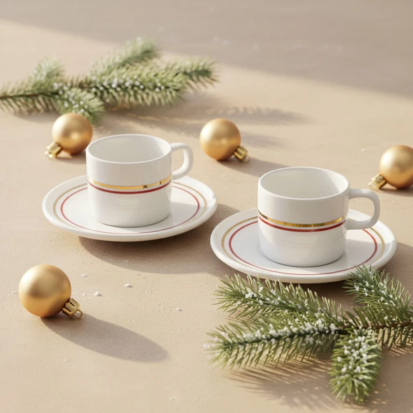 GÜRAL PORSELEN Mental  2 Kişilik Kahve Fincanı Takımı Altın  (Türk Kahvesi Hediyeli ) - Resim 4