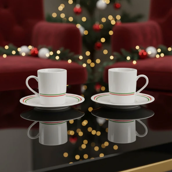 GÜRAL PORSELEN Camelia  2 Kişilik Kahve Fincanı Takımı Yeşil  (Türk Kahvesi  Hediyeli) - Resim 3