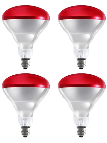 Avarson (4 Adet) 250W Kızılötesi (infrared) Isıtıcılı Hayvan Isıtma ve Kuluçka Lambası (Kırmızı Işık) E27 (Kalın Duy)