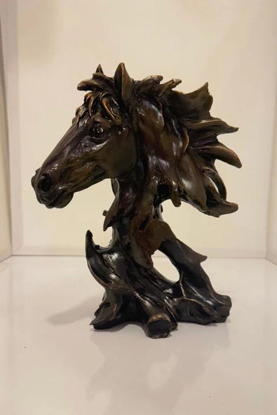 At Kafası Kaideli At Başı Biblo Ahşap Görünümlü El İşi Polyester - Resim 5