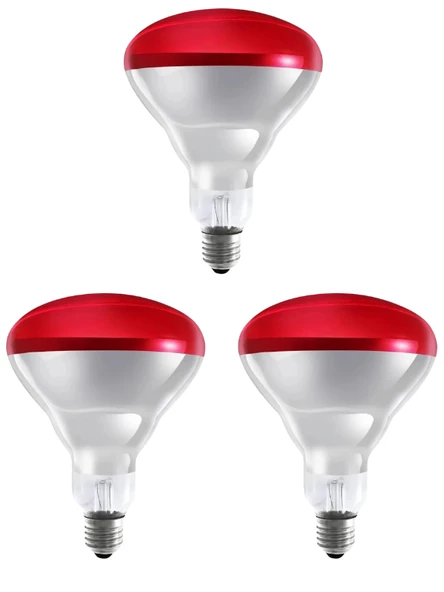 Avarson (3 Adet) 250W Kızılötesi (infrared) Isıtıcılı Fizik Tedavi Lambası (Kırmızı Işık) E27 (Kalın Duy)